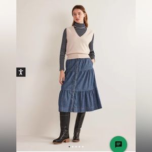 NEW Boden Tiered Denim MIDI Skirt Sz 14US NWT